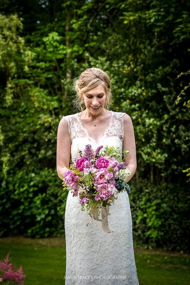 bride and her wedding flowers