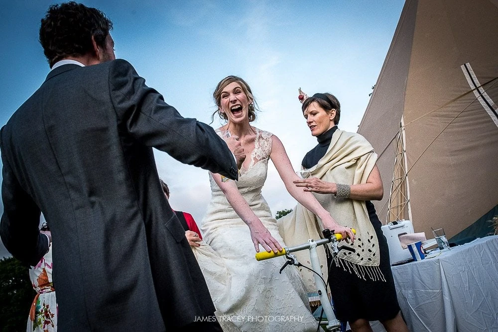 bride riding a bike