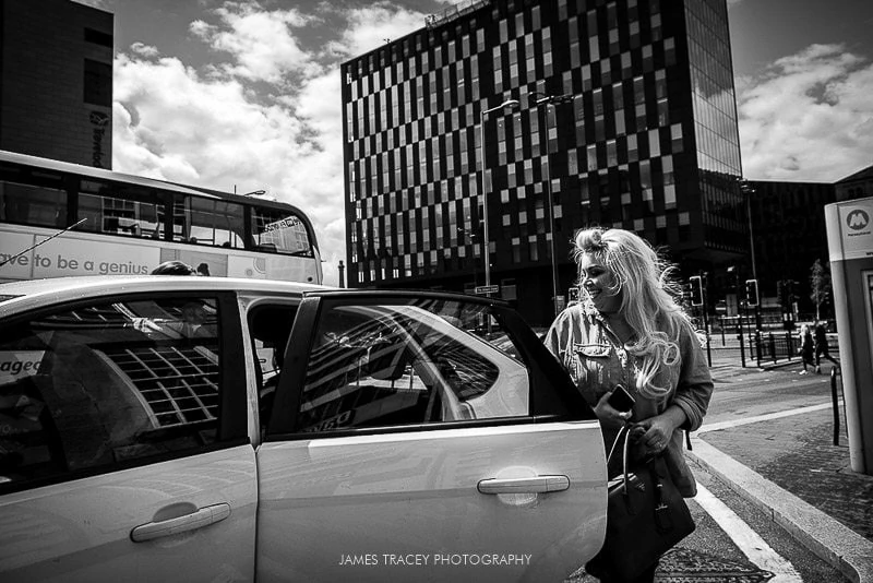 bride exiting taxi