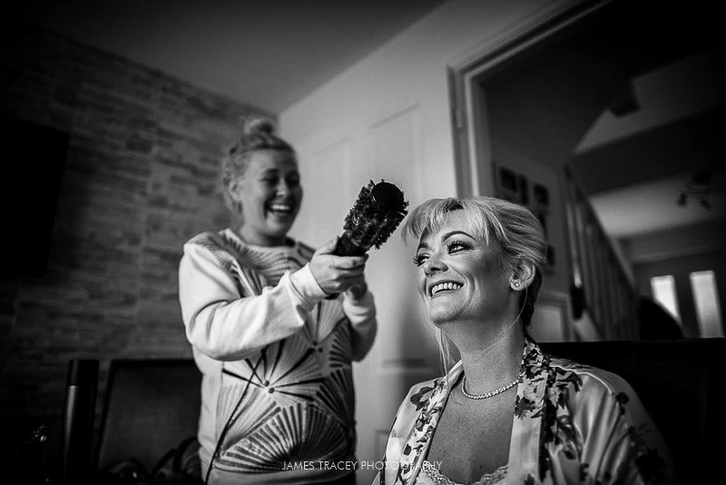 bride having her hair set