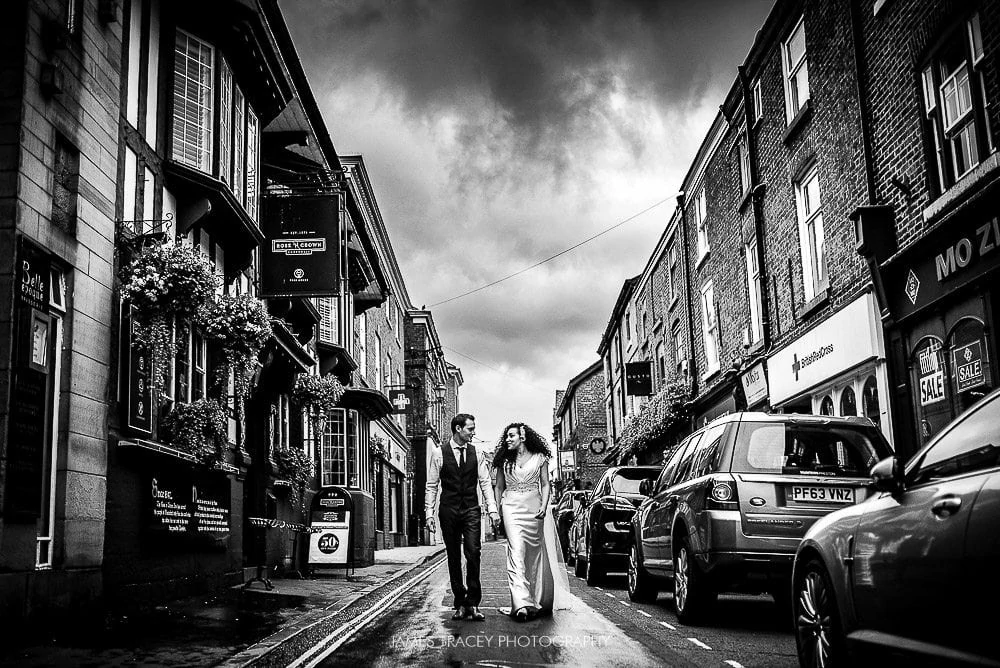 bride and groom walking in knutsford