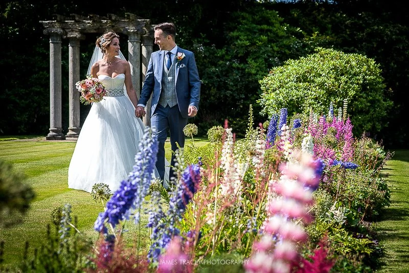 bride and groom walking 