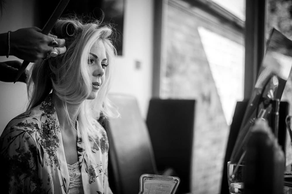 bride having her hair set