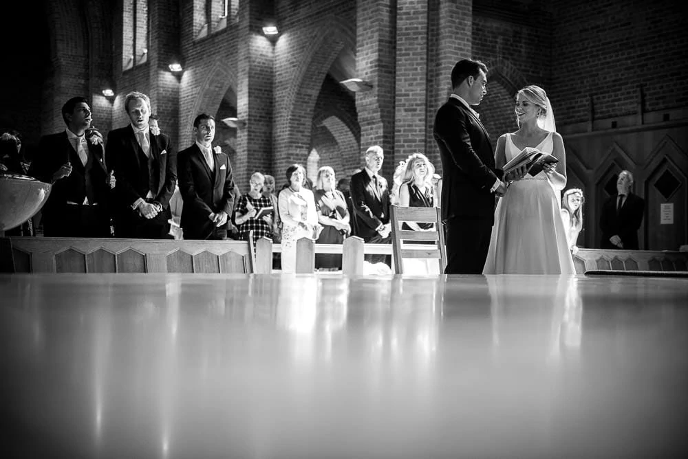 wide angle shot of church wedding
