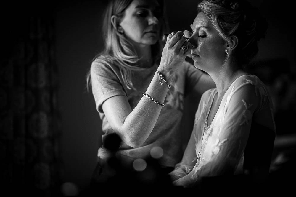 close up of bridal make up at priory cottages