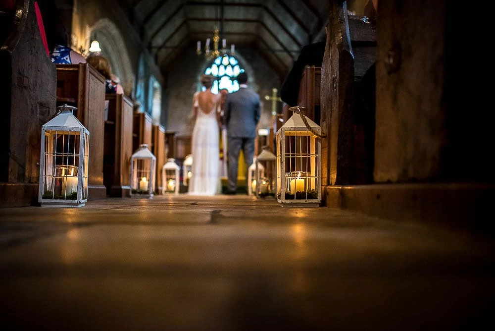 low angle of wedding in church