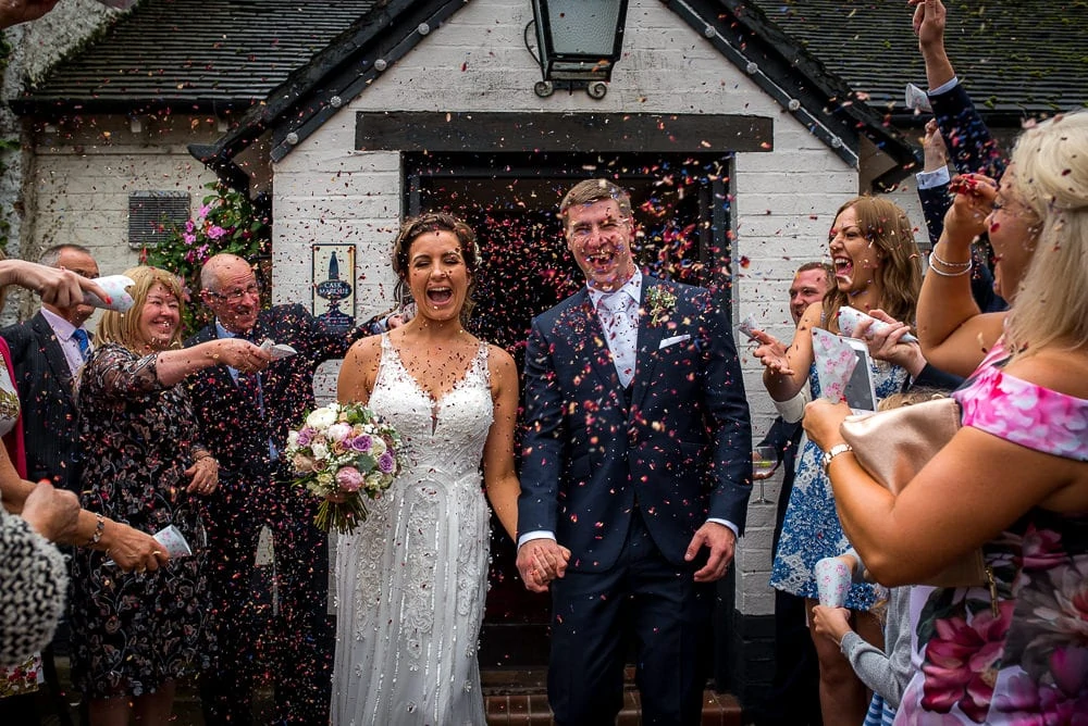 confetti photo at swettenham arms wedding