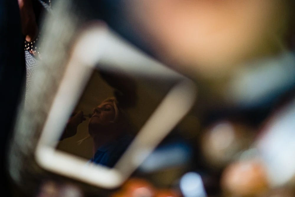 bride reflected in a phone