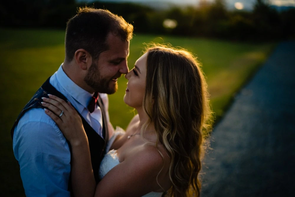 Close up of bride and groom
