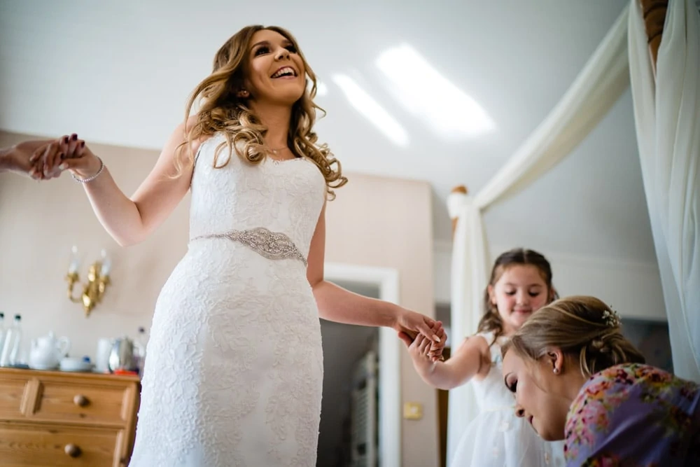 happy bride in her wedding dress
