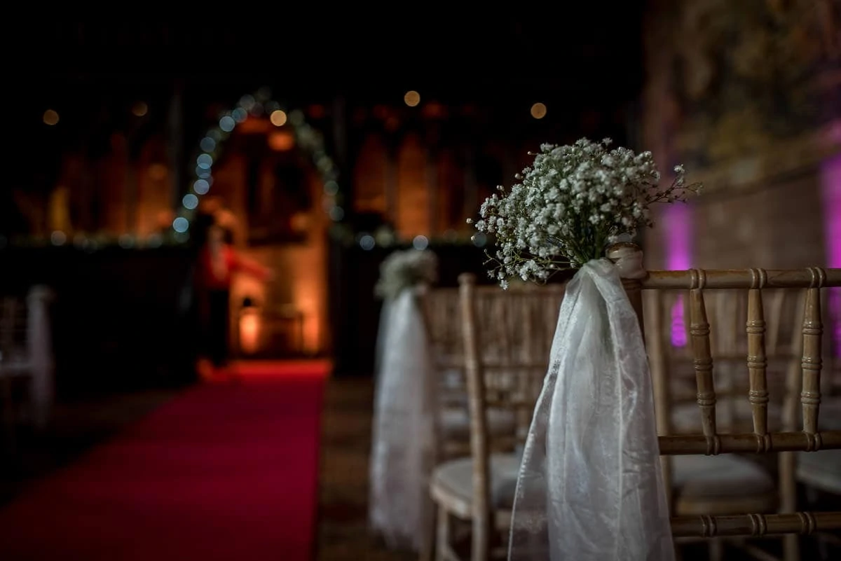 chair decorations at peckforton castle wedding
