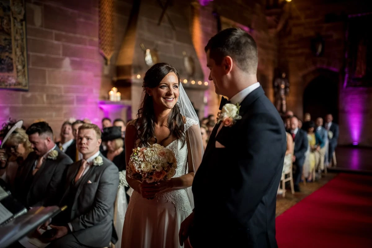 bride and groom at their peckforton castle wedding