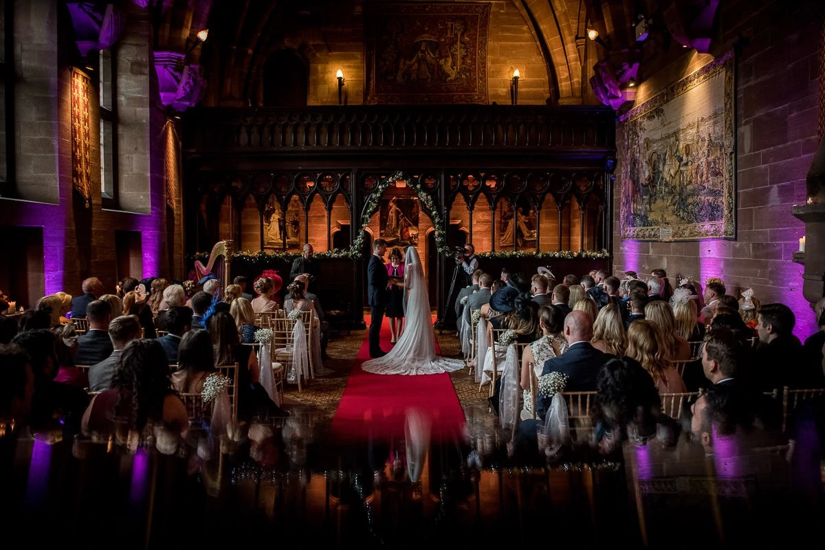 wide angle of peckforton castle wedding