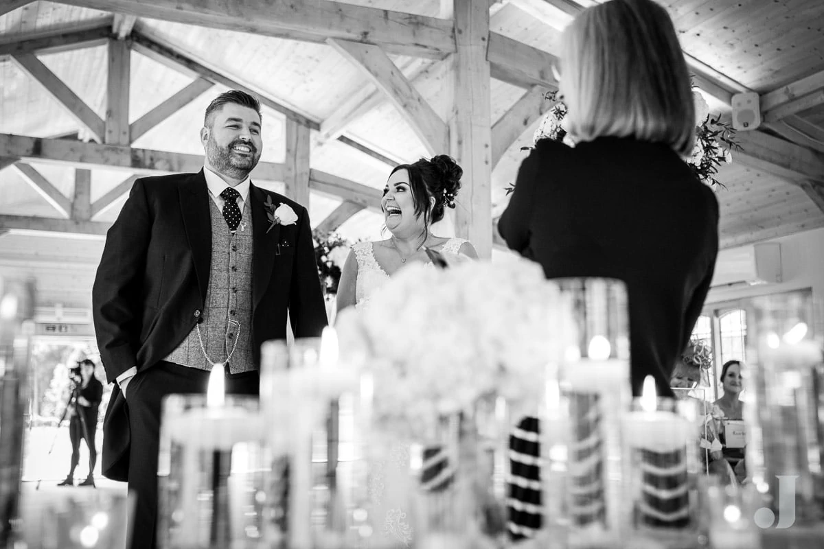 laughing couple at Colshaw Hall wedding