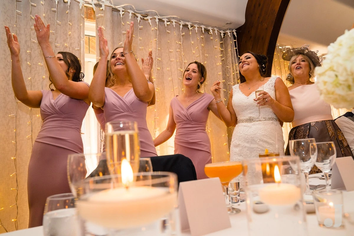 cheering bridesmaids at Colshaw Hall