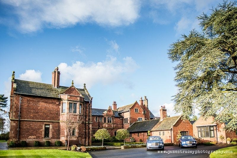 colshaw hall wedding with two bentley's parked outside