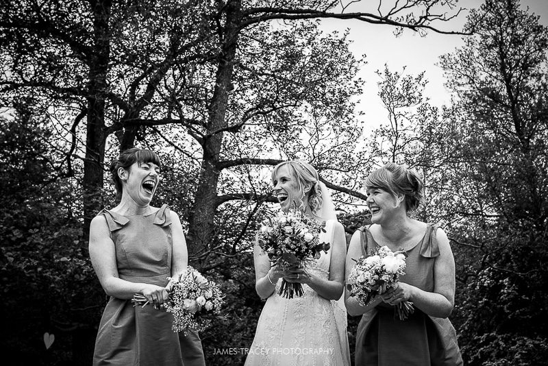 bridesmaids laughing at plough inn hathersage wedding photography