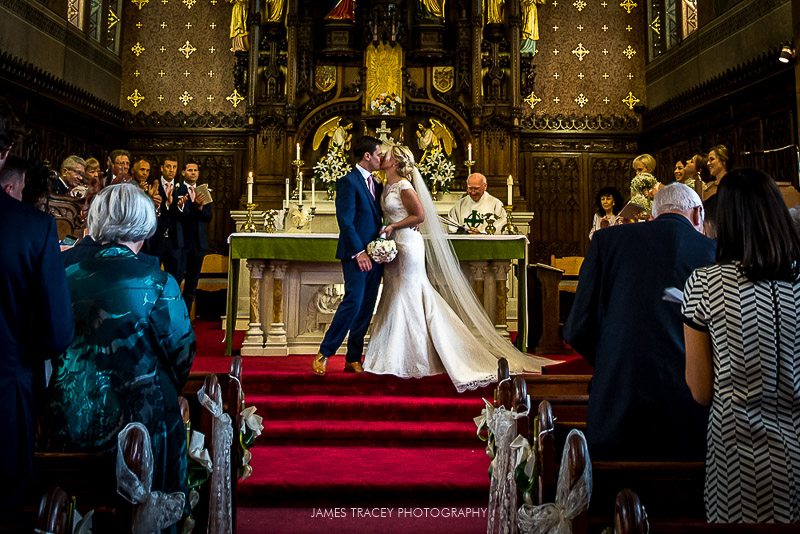 bride and groom kissing