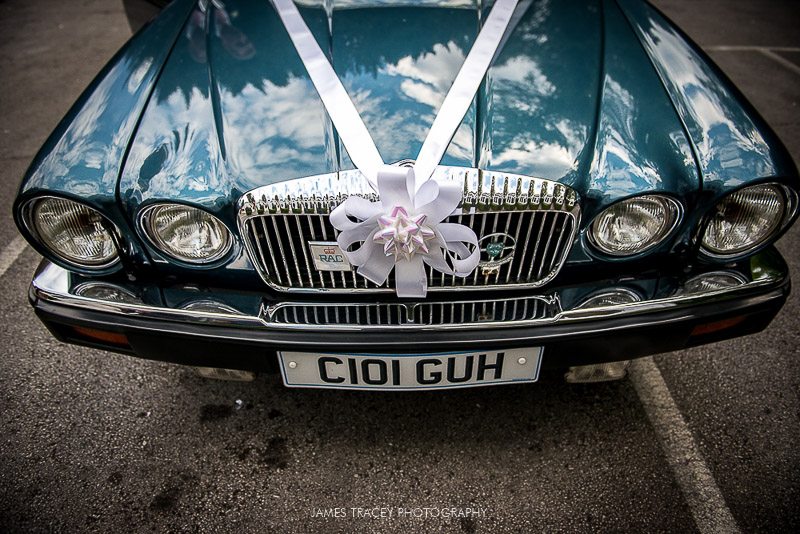 wedding car with bows