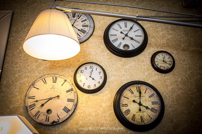 clocks on wall at didsbury house hotel