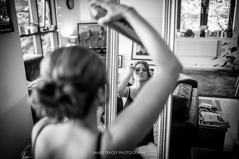 bridesmaids doing her hair