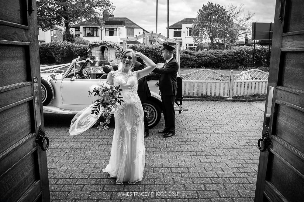 bride arriving at church