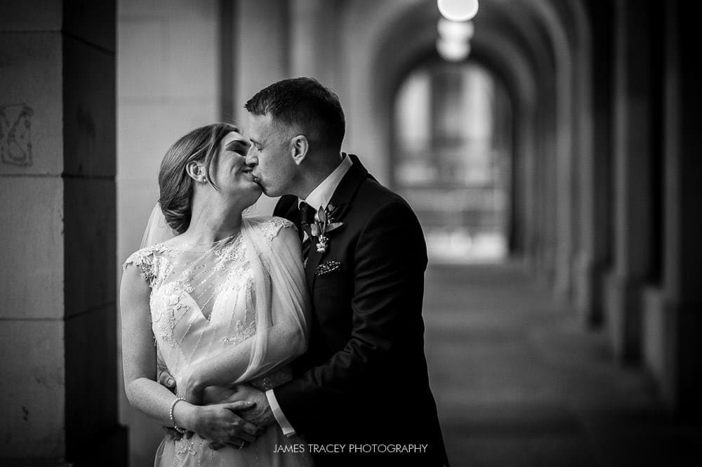 bride and groom kissing