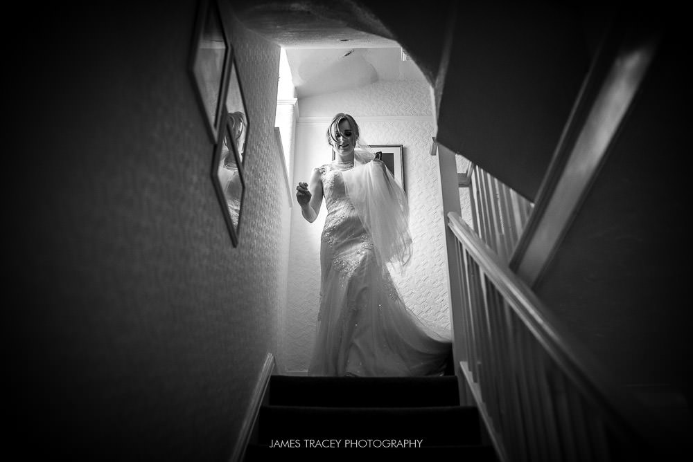 bride walking down the stairs