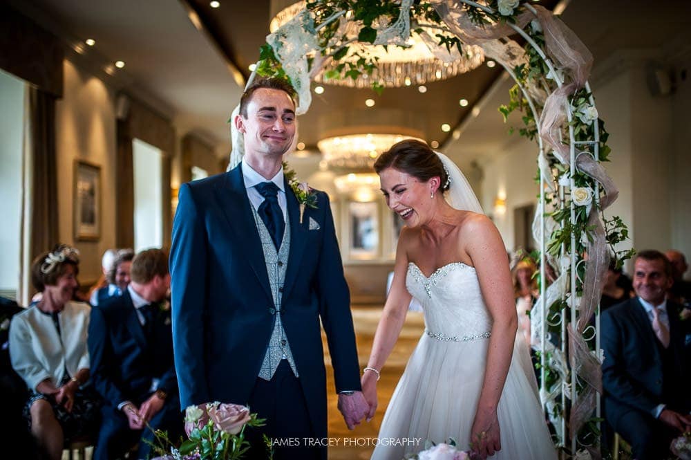 wedding couple laughing at the mansion leeds