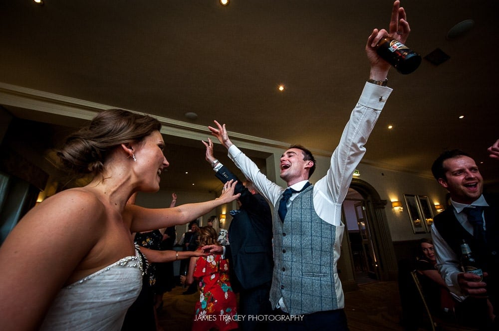 bride and groom celebrating