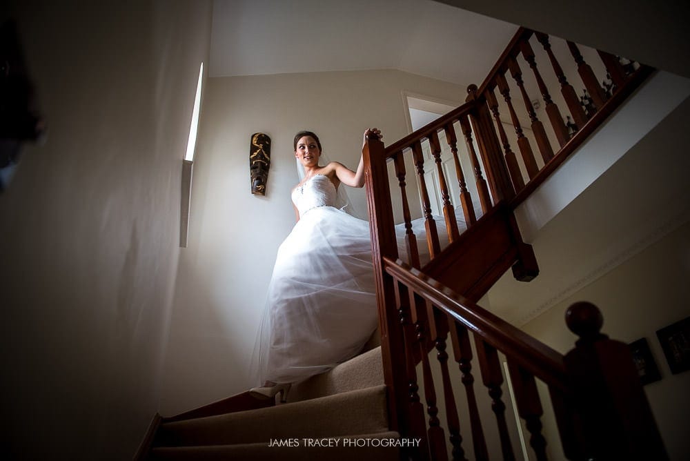 bride walking down stairs