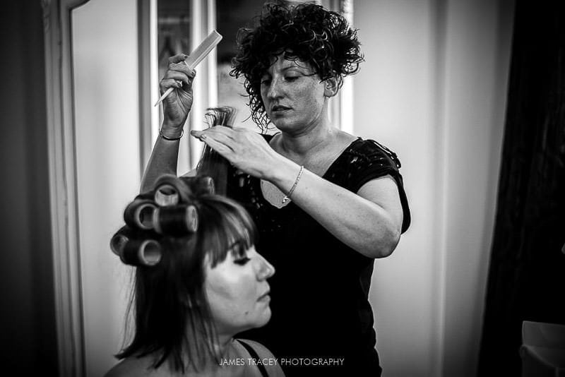 bride doing hair