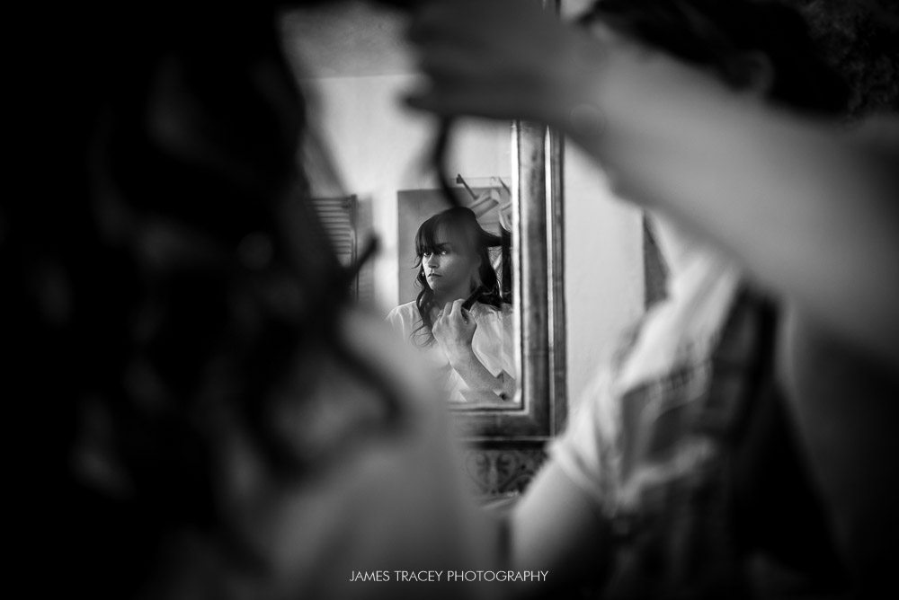 bride reflected in mirror