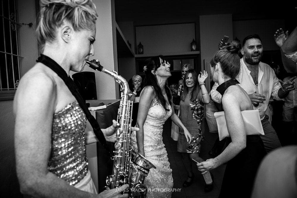 lovely laura on sax at ibiza wedding