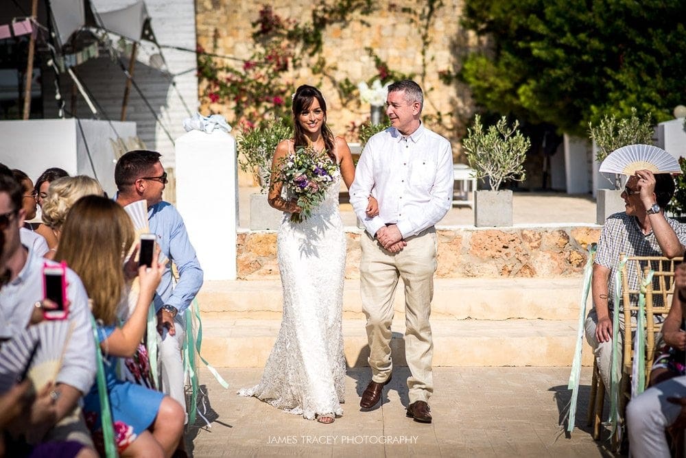 bride walking up the aisle in ibiza