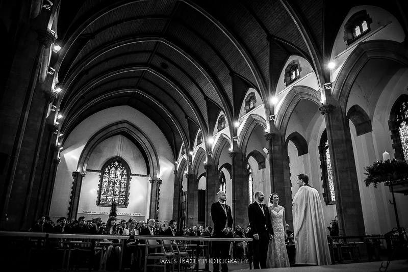 wide angle of church wedding