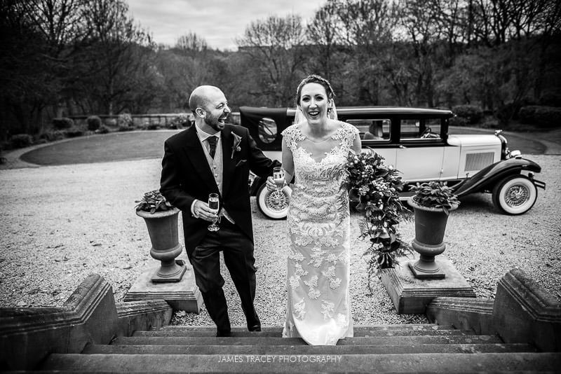 bride and groom arriving at woodlands hotel leeds