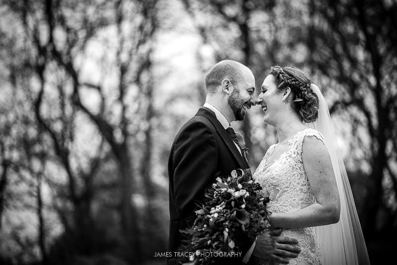 bride and groom in black and white