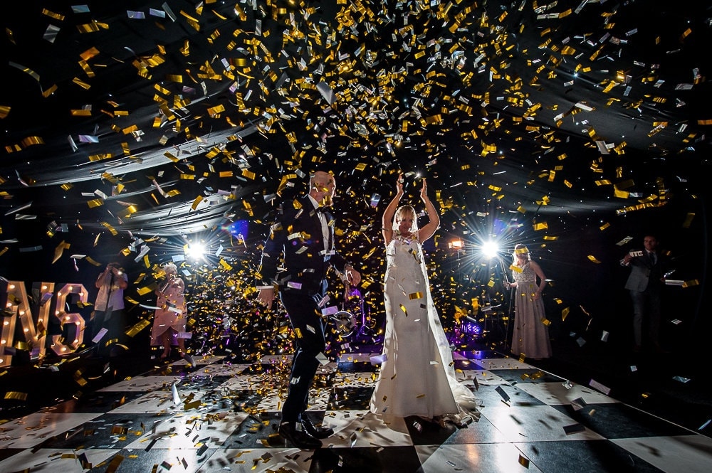 confetti explosion at nunsmere hall wedding first dance