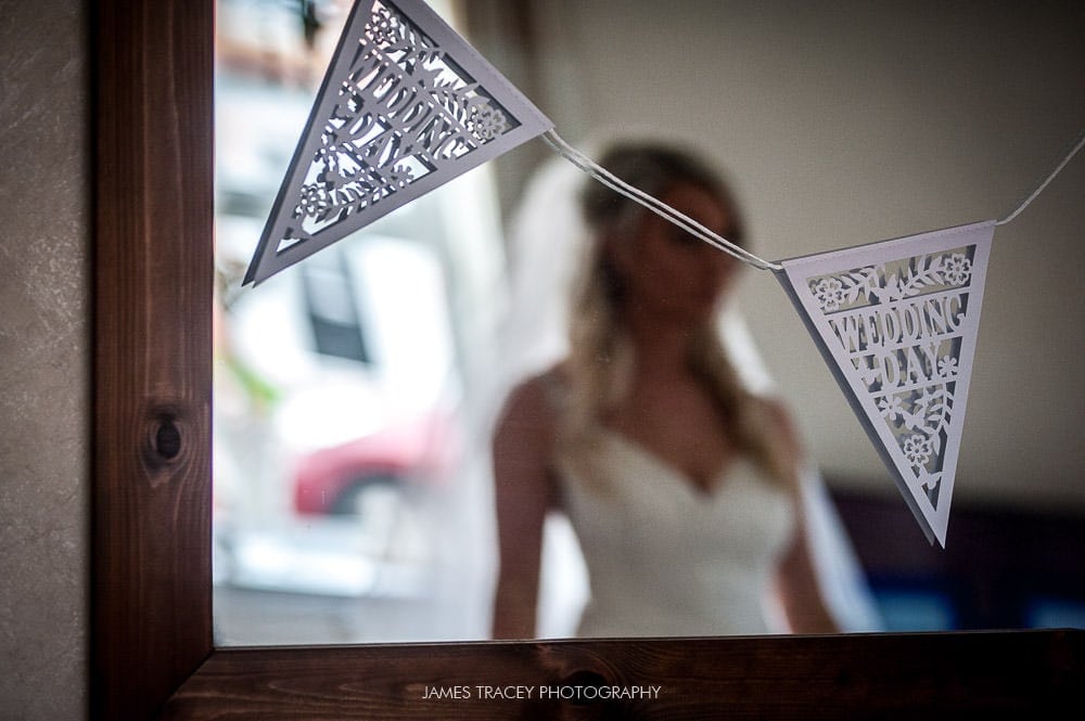 bride reflected in a mirror