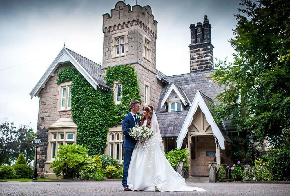 wedding photo outside west tower