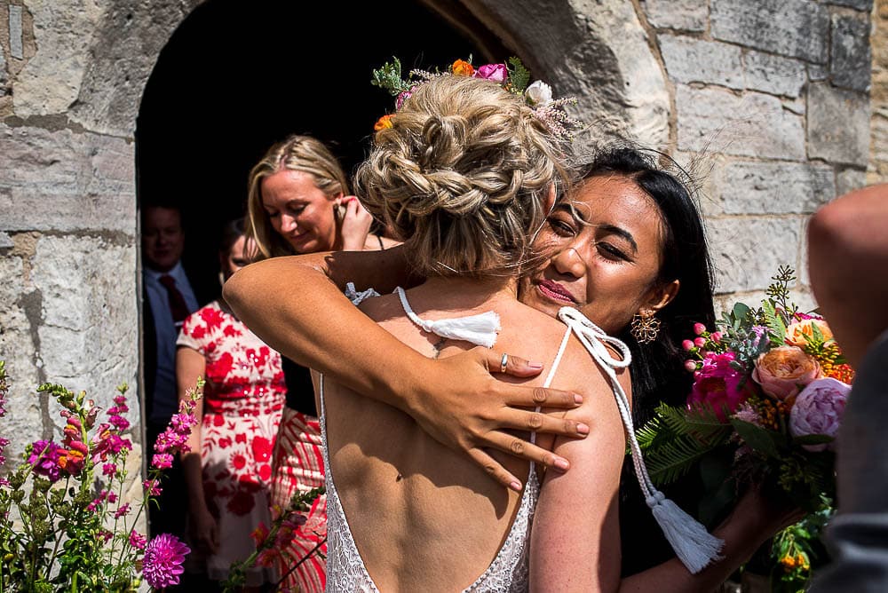 hugs outside church