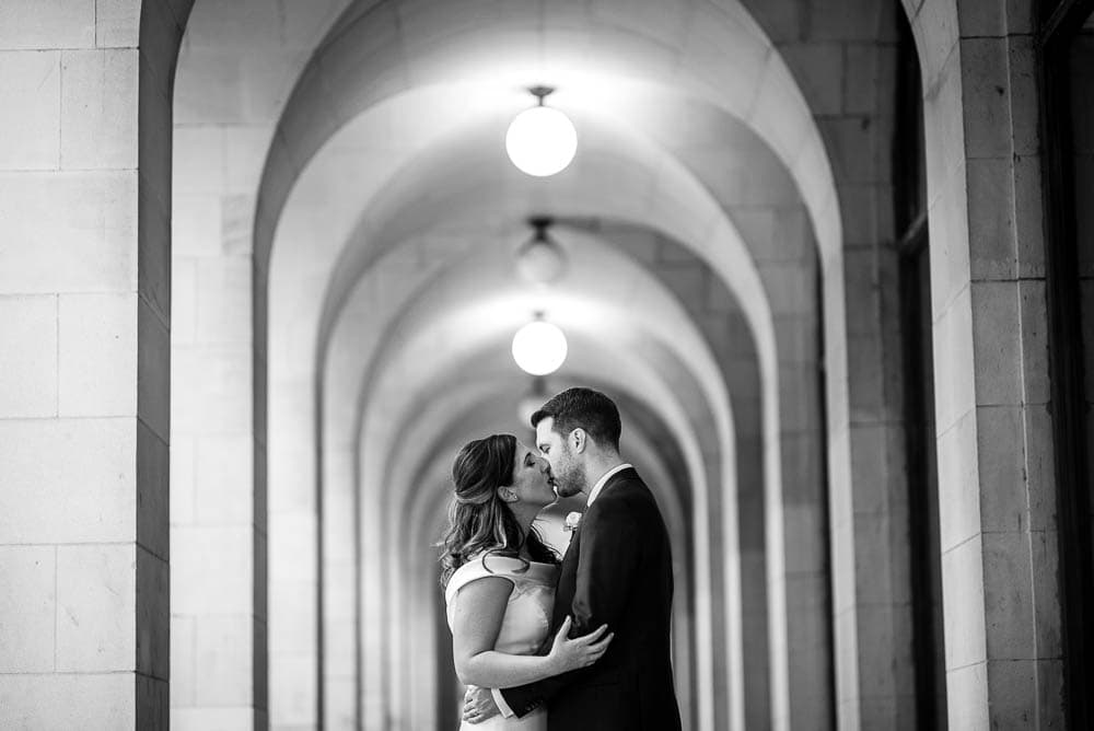 bride and groom in arhces