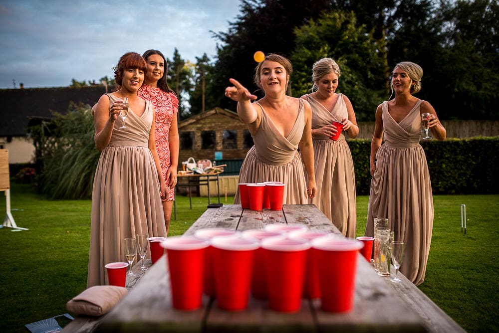 beer pong in gardens at swettenham arms