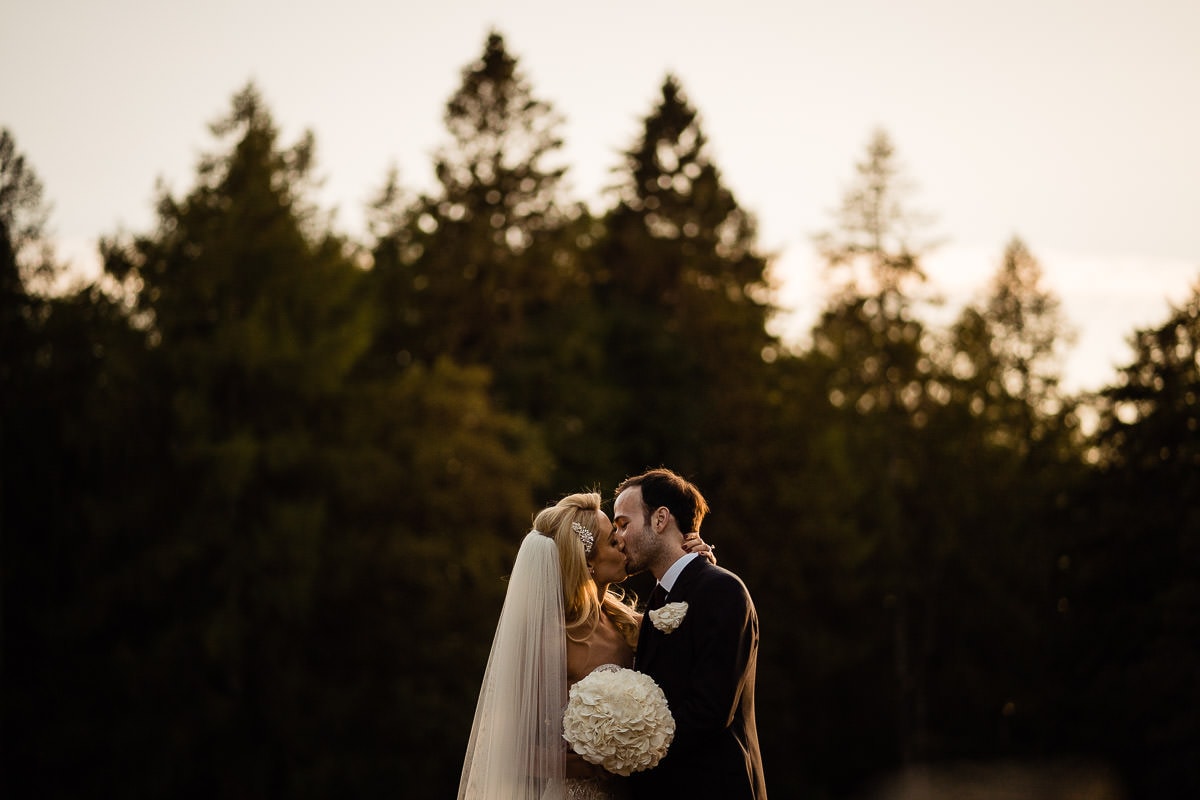 bride and groom kissing 