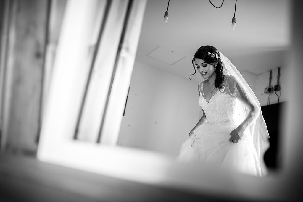 happy bride in a mirror