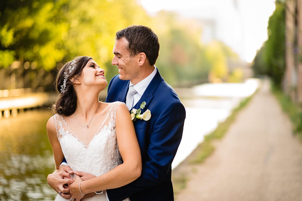 romantic photo of couple outside victoria warehouse