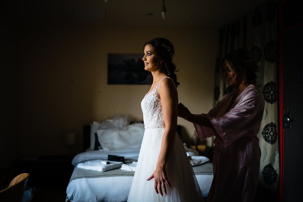 bride in her wedding dress at victoria baths