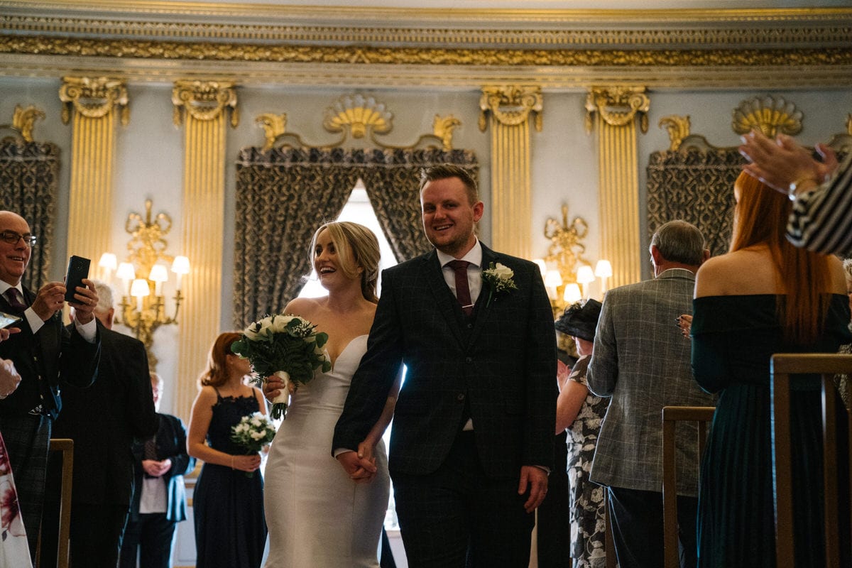 happy bride and groom at knowsley hall