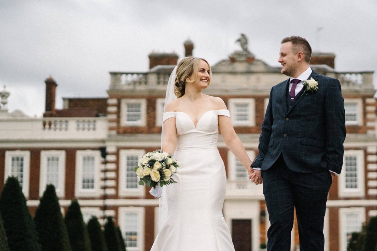 wedding couple outside knowsley hall